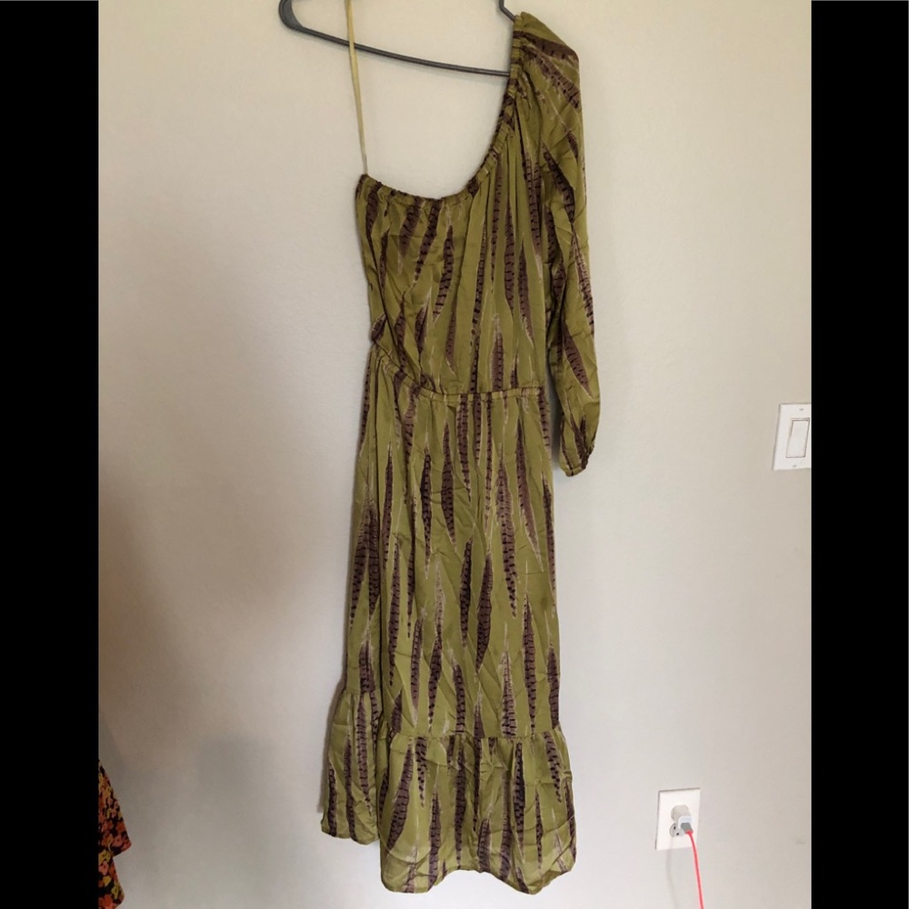 Michael Kors Feather Print One Shoulder Dress Boho